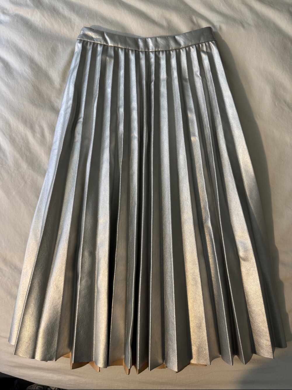 Zara Metallic Silver Pleated Midi Skirt